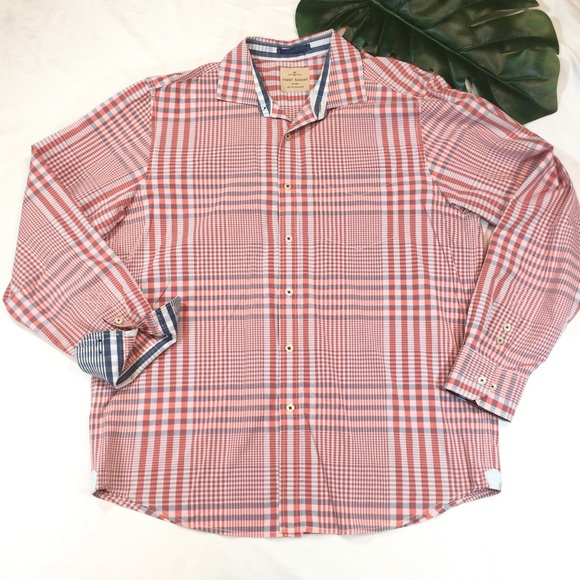 TOMMY BAHAMA | orange plaid button up shirt - Picture 1 of 10